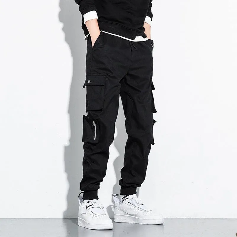 Men Drawstring Flap Multi-Pocket Cargo Sport Pants