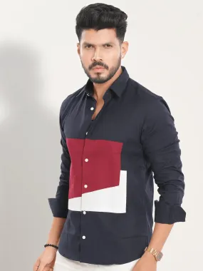 Men's Geometric Shape Dark Navy Full Sleeve Shirt