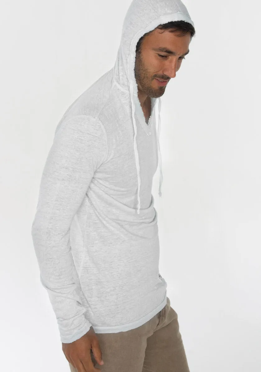 Men's Linen Long Sleeve Hoodie T-Shirt | Italian Style Jersey Linen, Fitted and Comfortable, Item #1118