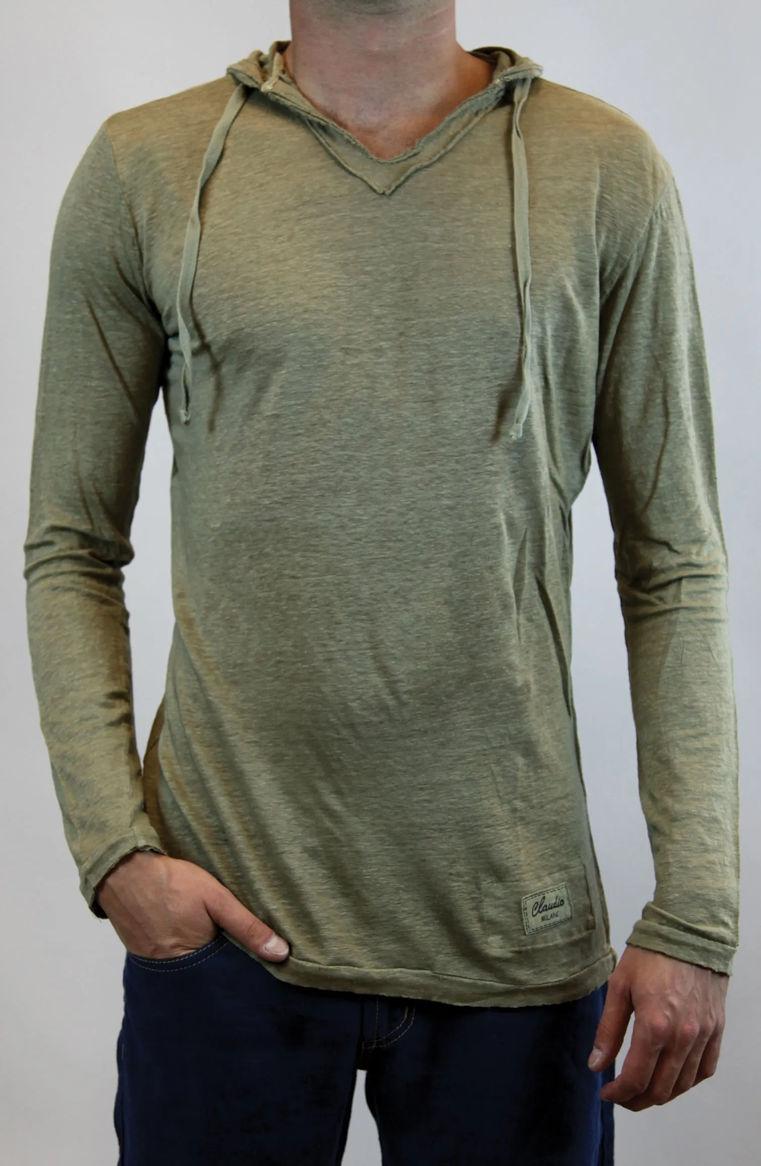 Men's Linen Long Sleeve Hoodie T-Shirt | Italian Style Jersey Linen, Fitted and Comfortable, Item #1118