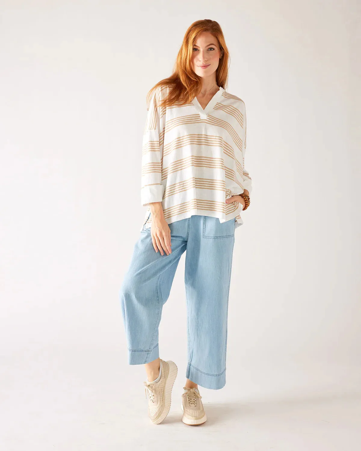 Mersea Amelia Long Sleeve Cuff Tee Mink Stripes