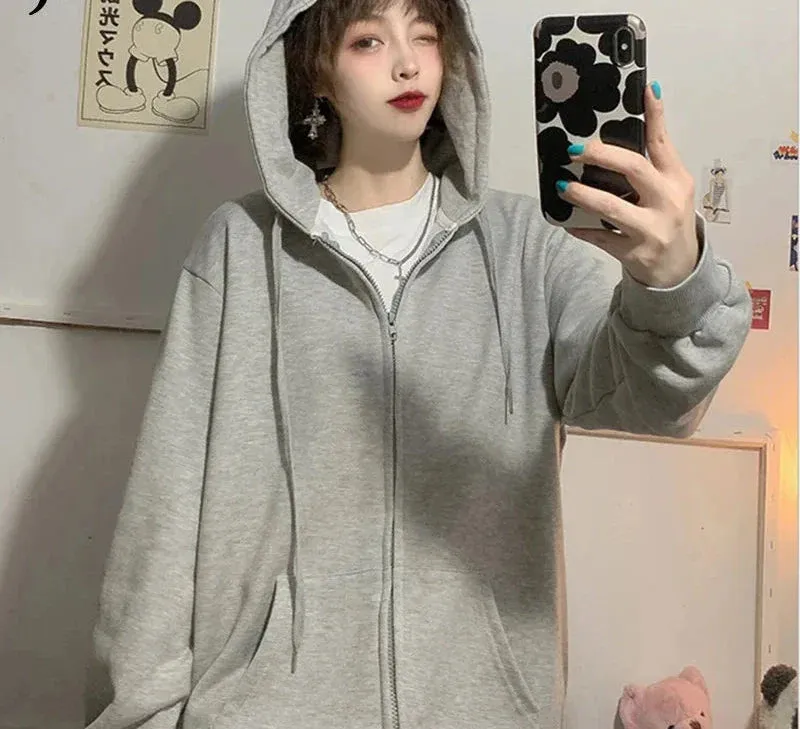 Metaversmall Brick Red Black Gray Hoodies Female Zip-up Tracksuit Autumn Harajuku Cool Street Fashion Women's Sweatshirt M-XXL