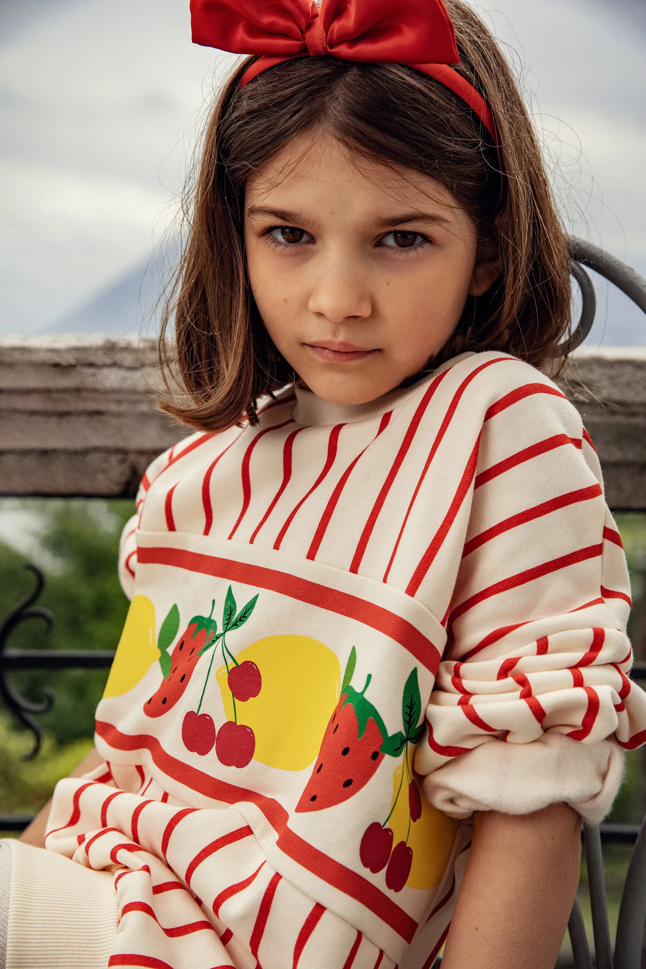 Mini Rodini Girls Fruits Border Stripe Sweatshirt in Multicolour