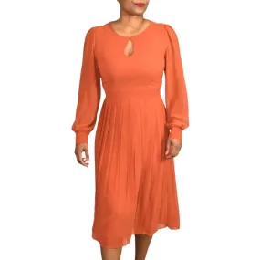 Modcloth Midi Dress Rust Keen on Pleats Orange Sheer Chiffon Secretary Retro Size 6