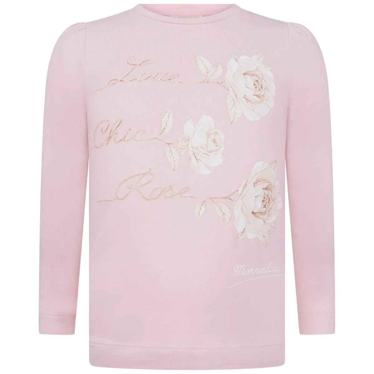 Monnalisa Girls Cotton Long Sleeve Rose T-Shirt