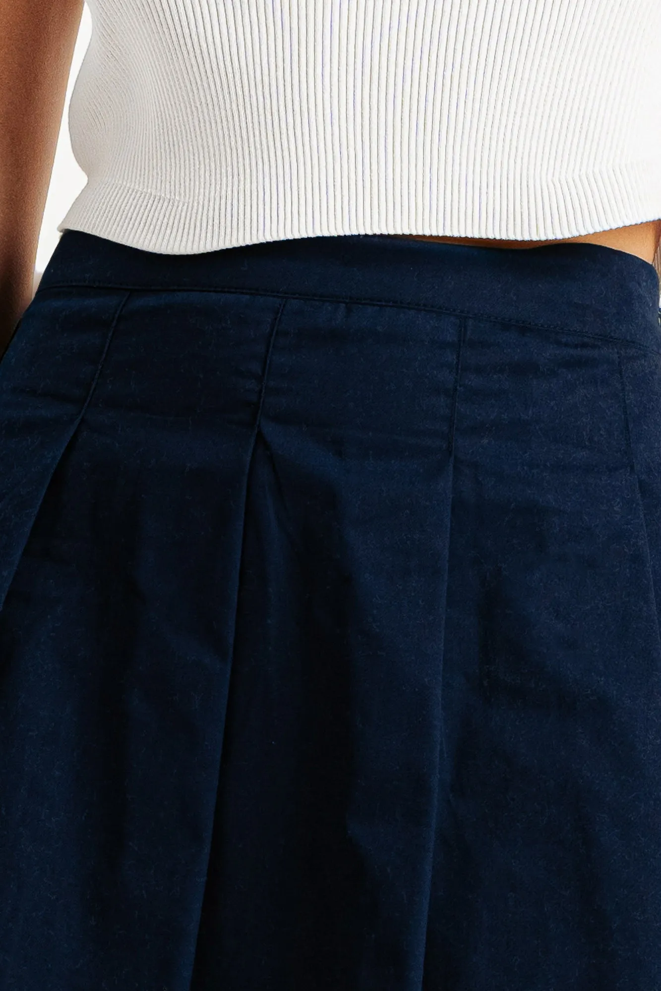 Navy Pleated Mini Skirt