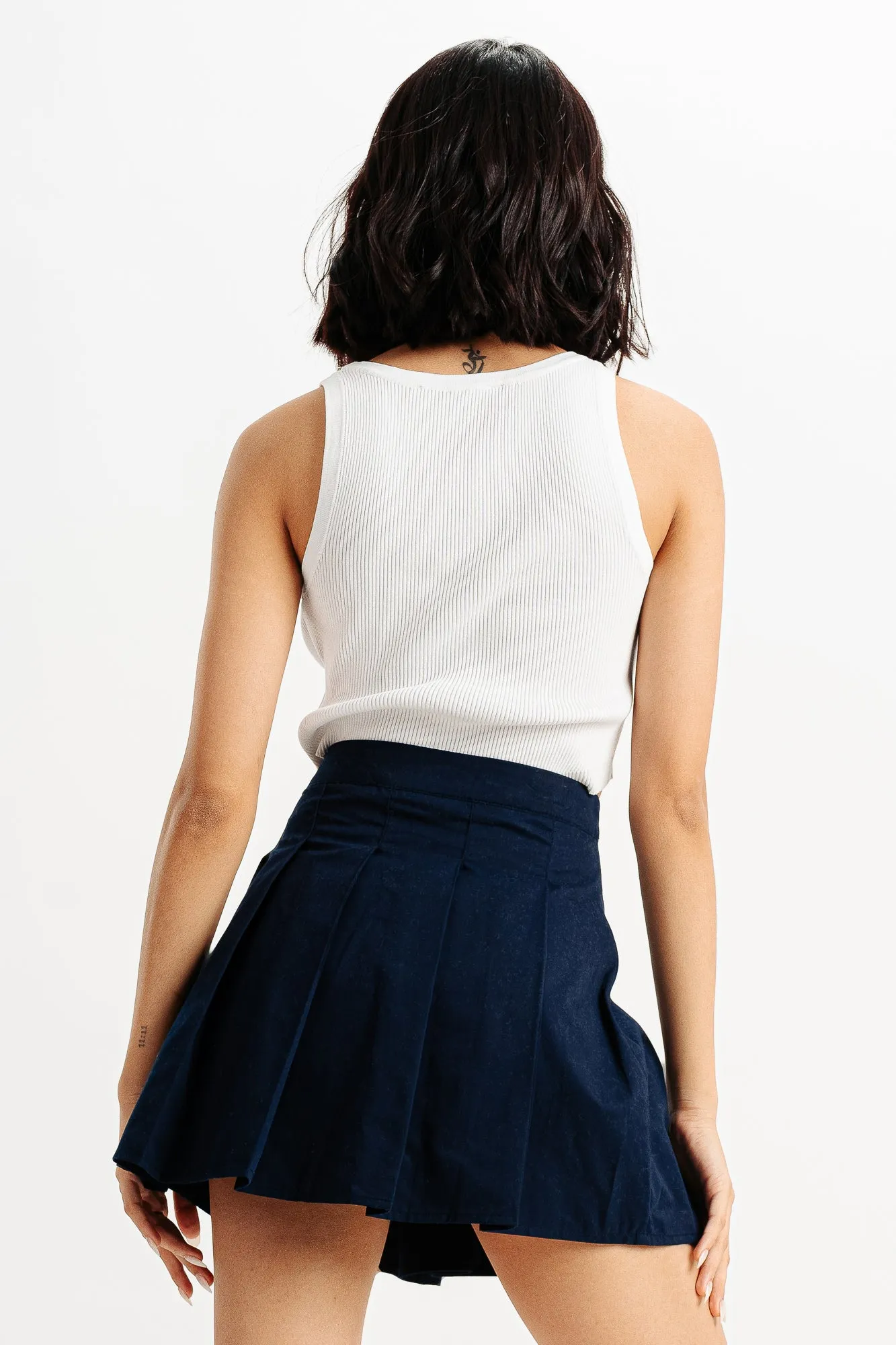 Navy Pleated Mini Skirt