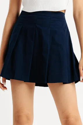 Navy Pleated Mini Skirt