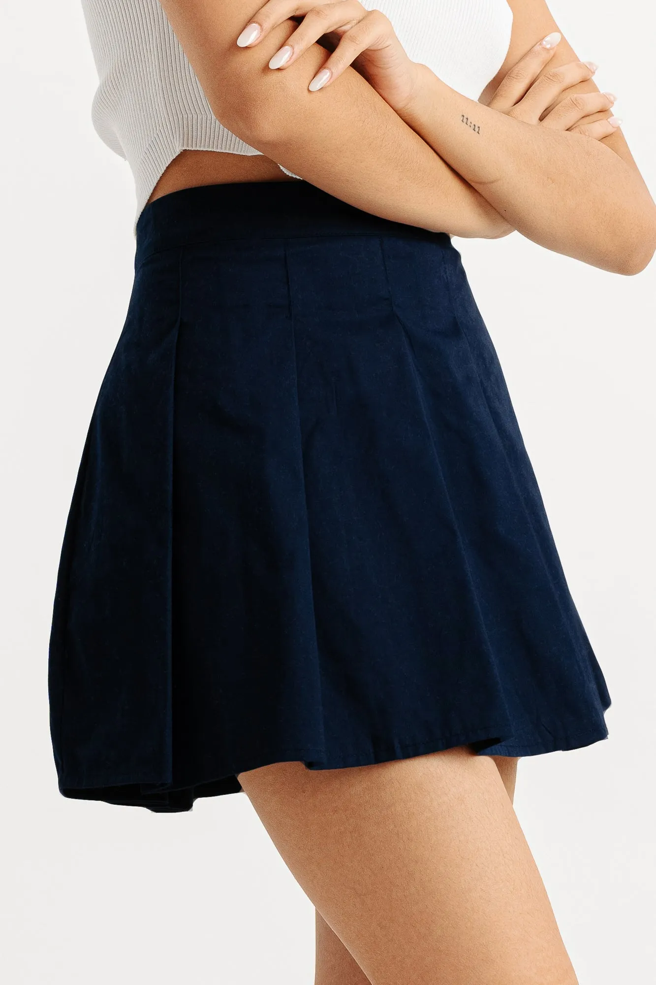 Navy Pleated Mini Skirt