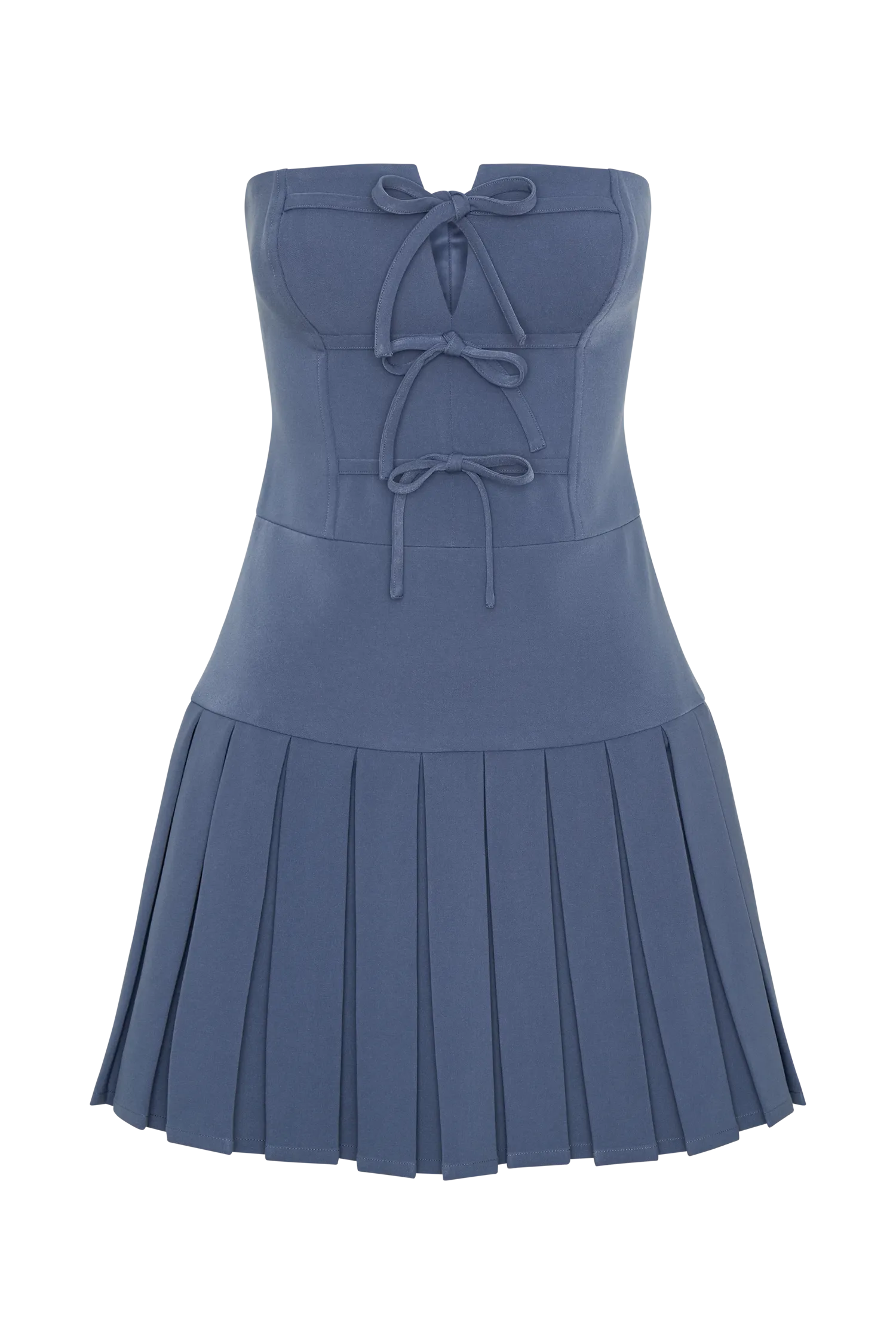 Naya Pleated Mini Dress With Ties - Steel