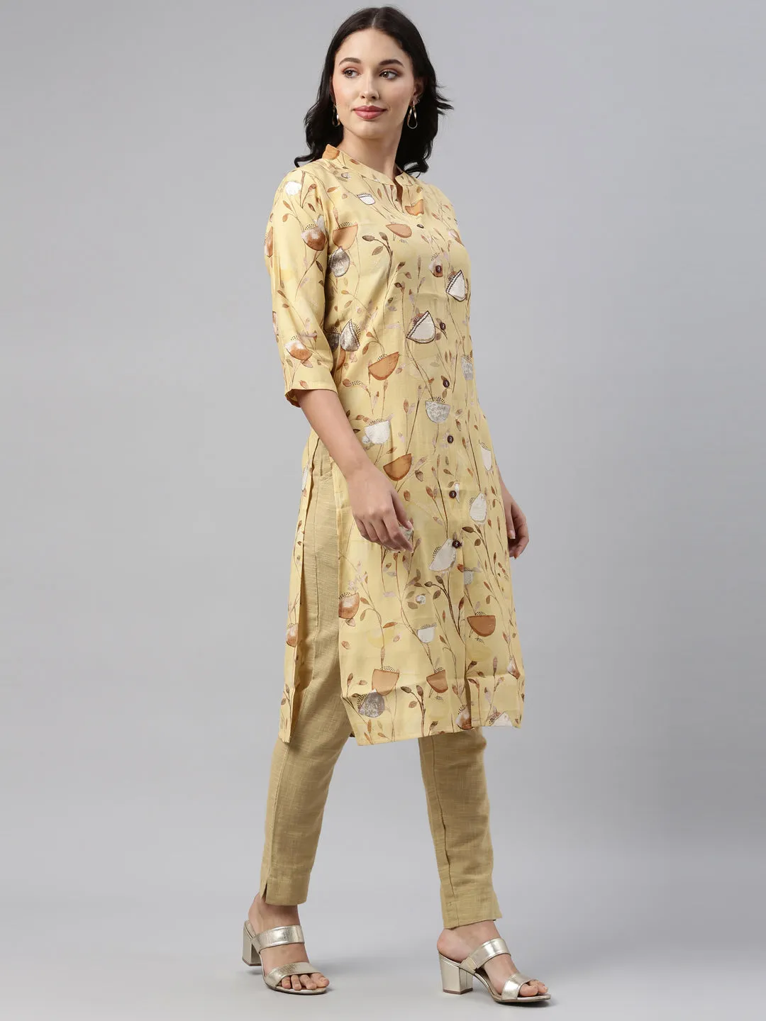 Neeru's Yellow Color Muslin Fabric Tunic