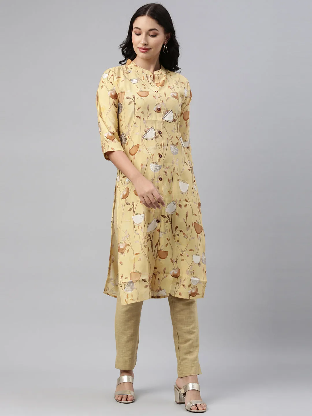 Neeru's Yellow Color Muslin Fabric Tunic