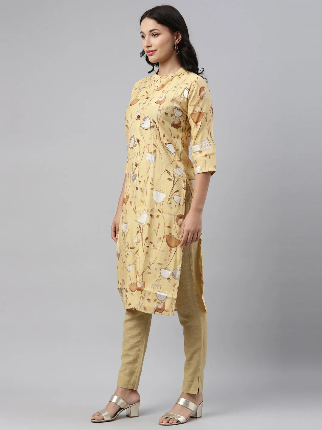 Neeru's Yellow Color Muslin Fabric Tunic