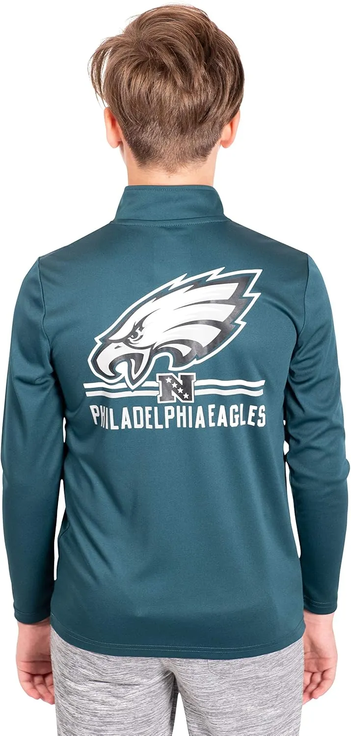 NFL Official Youth Super Soft Quarter Zip Long Sleeve T-Shirt |Philadelphia Eagles