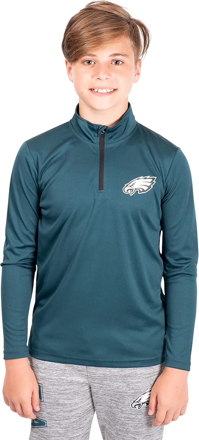 NFL Official Youth Super Soft Quarter Zip Long Sleeve T-Shirt |Philadelphia Eagles