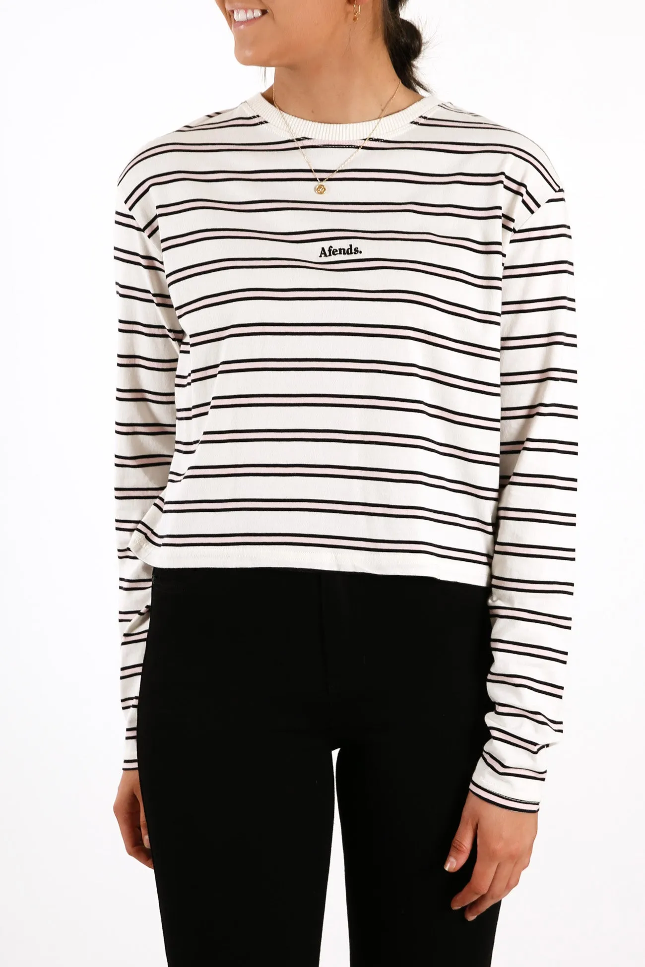 Niko Stripe Cropped Long Sleeve Tee Off White