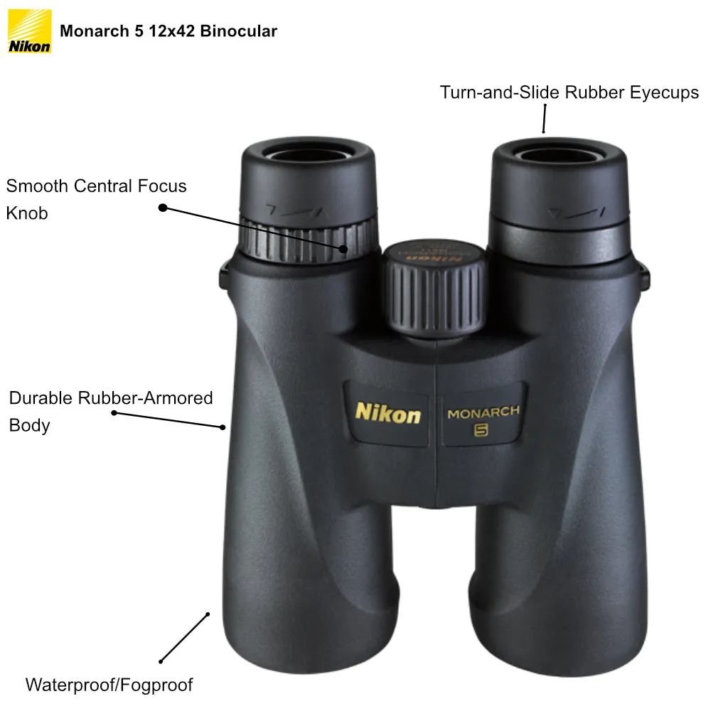 Nikon Monarch 5 12x42 Binoculars Compact Binocular Black (7578)