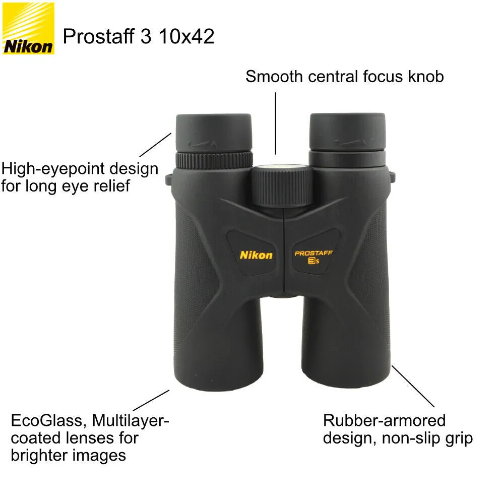 Nikon ProStaff 3S 10 x 42mm Multi Layer Lightweight Waterproof Binoculars, Black