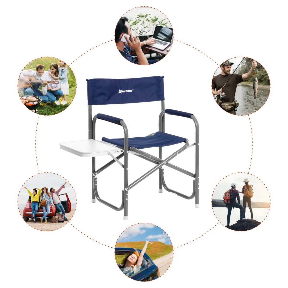 Nisus Aluminum Folding Director's Chair with Side Table