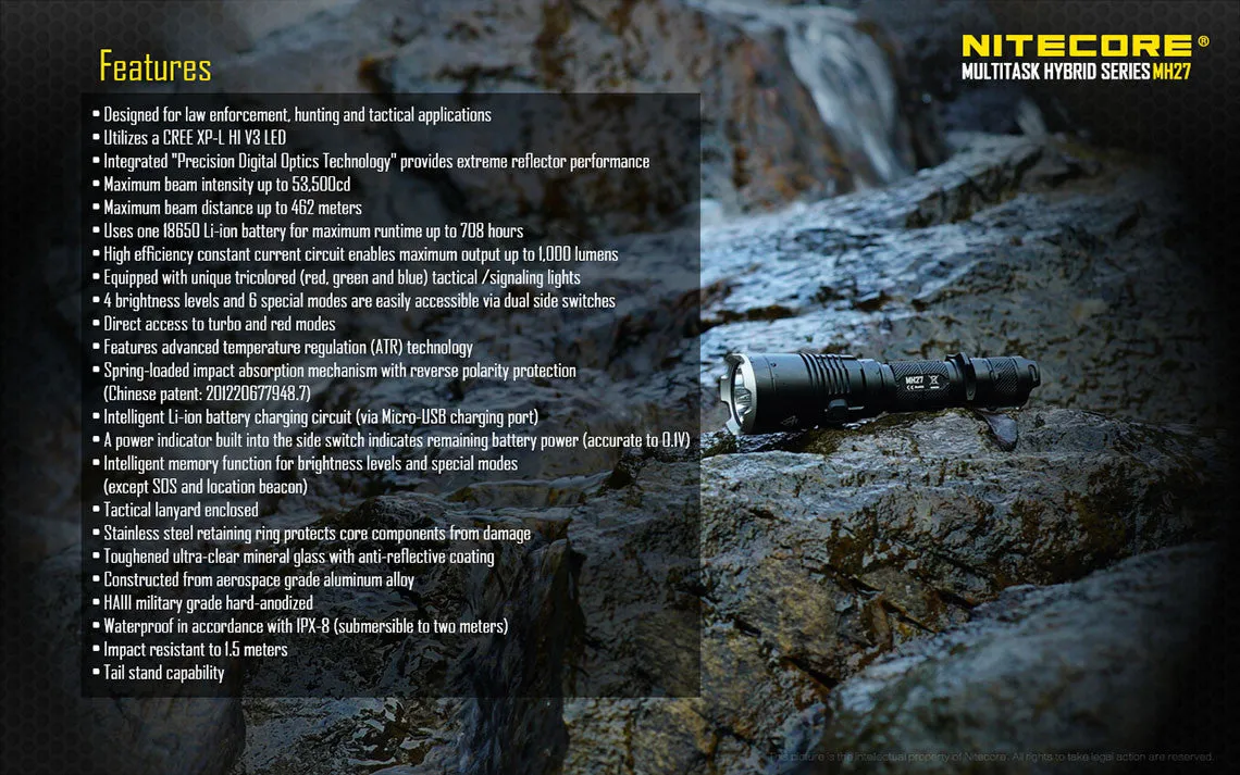 Nitecore MH27 Cree XP-L HI V3 LED Flashlight - 1000 lumen