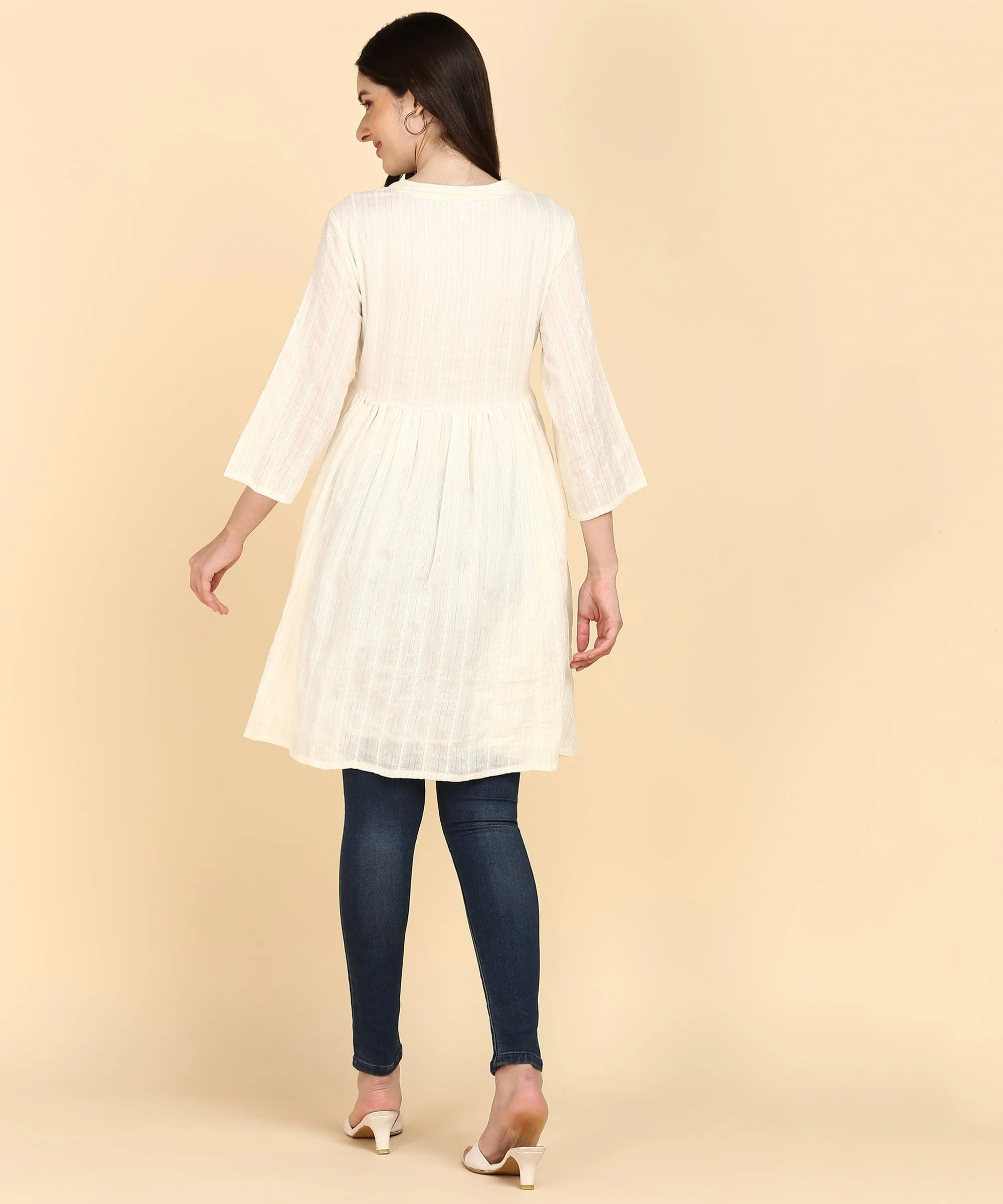 Off-white Cotton Lurex Embroidered Tunic