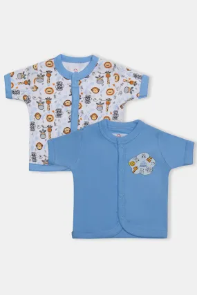 Oh Baby Cotton Interlock Knit Animal Print Halfsleeve T-Shirt Pack Of - 2 - Sky Blue & Assorted - Ts04