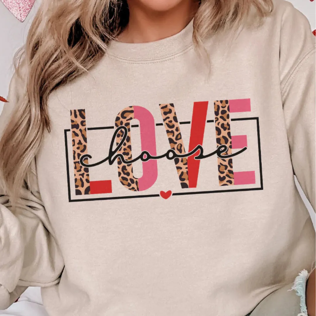 Online Exclusive | Choose Love Cheetah and Color Block Graphic Sweatshirt in Cream