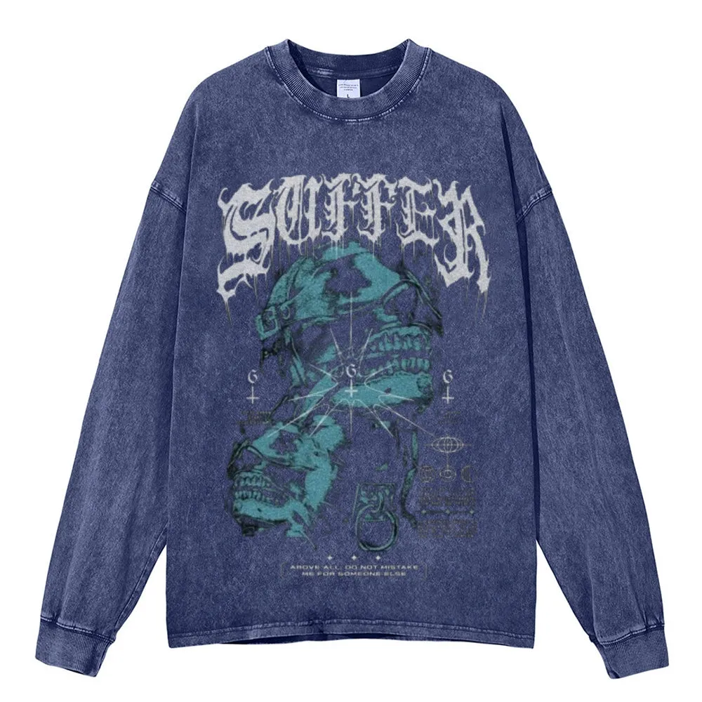 Oversized Vintage Washed Gothic Suffer Graphic Sweatshirt