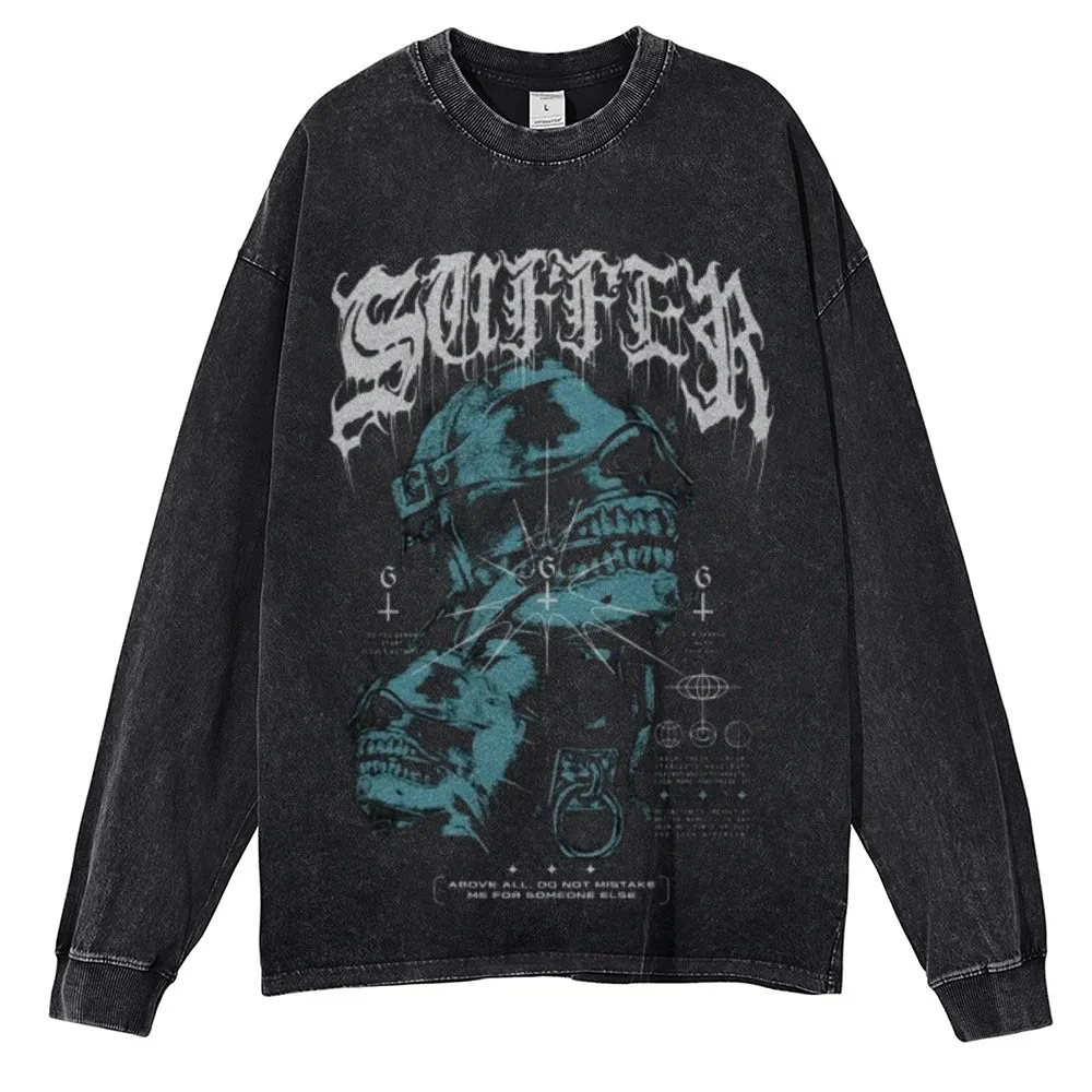 Oversized Vintage Washed Gothic Suffer Graphic Sweatshirt