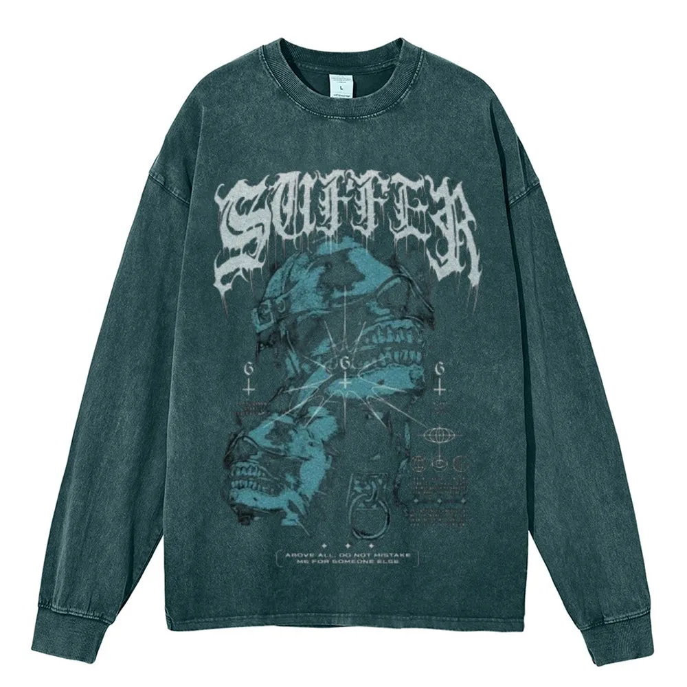 Oversized Vintage Washed Gothic Suffer Graphic Sweatshirt