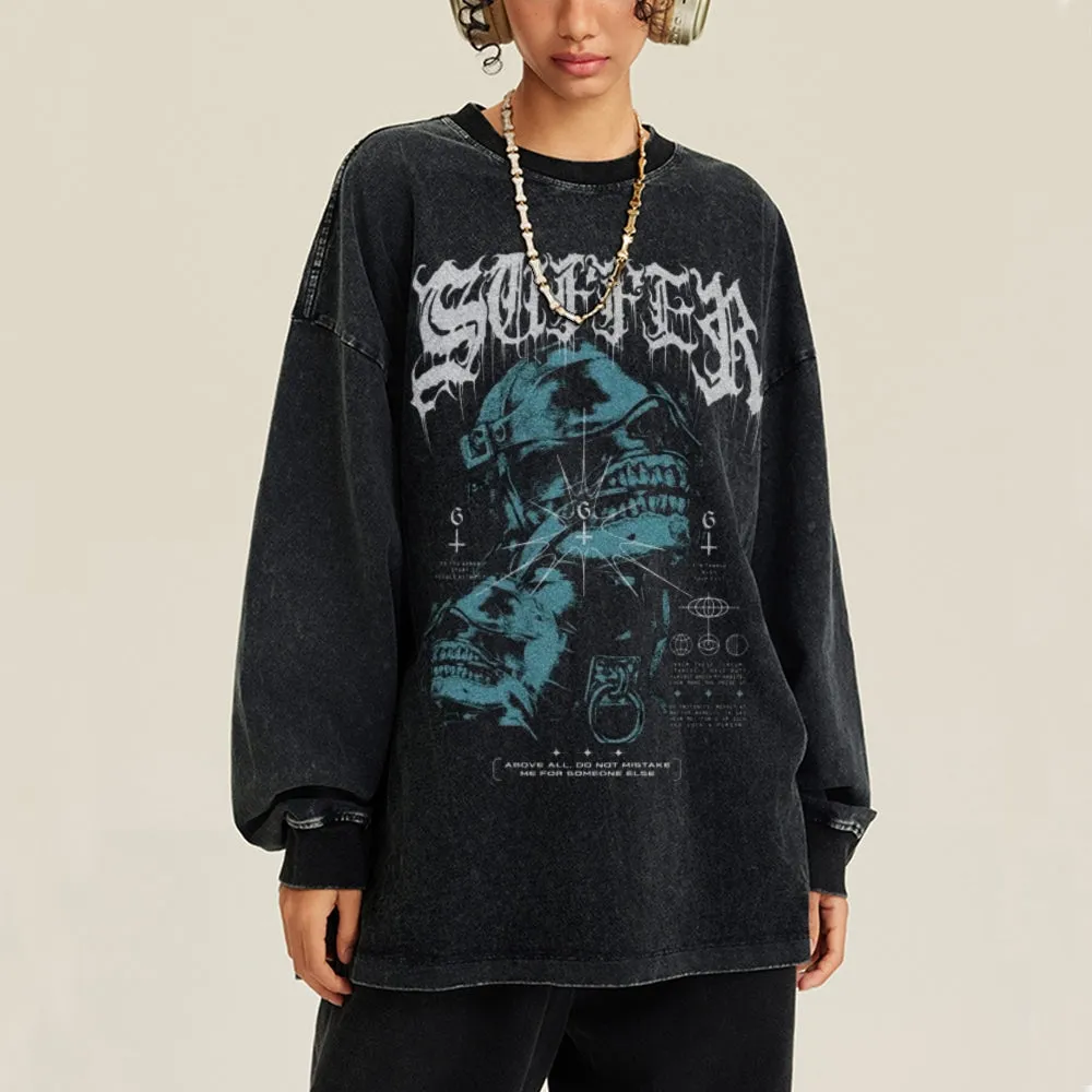 Oversized Vintage Washed Gothic Suffer Graphic Sweatshirt