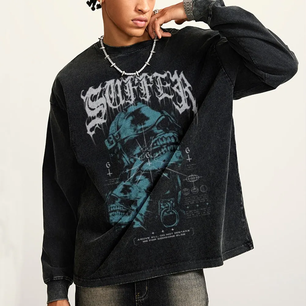 Oversized Vintage Washed Gothic Suffer Graphic Sweatshirt