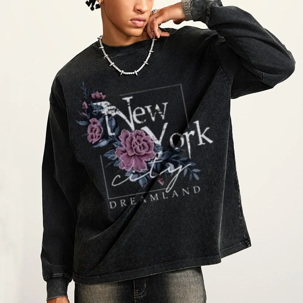 Oversized Vintage Washed New Your Graphic Sweatshirt