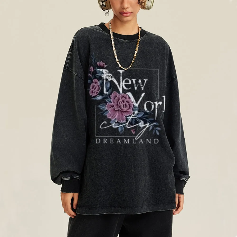 Oversized Vintage Washed New Your Graphic Sweatshirt