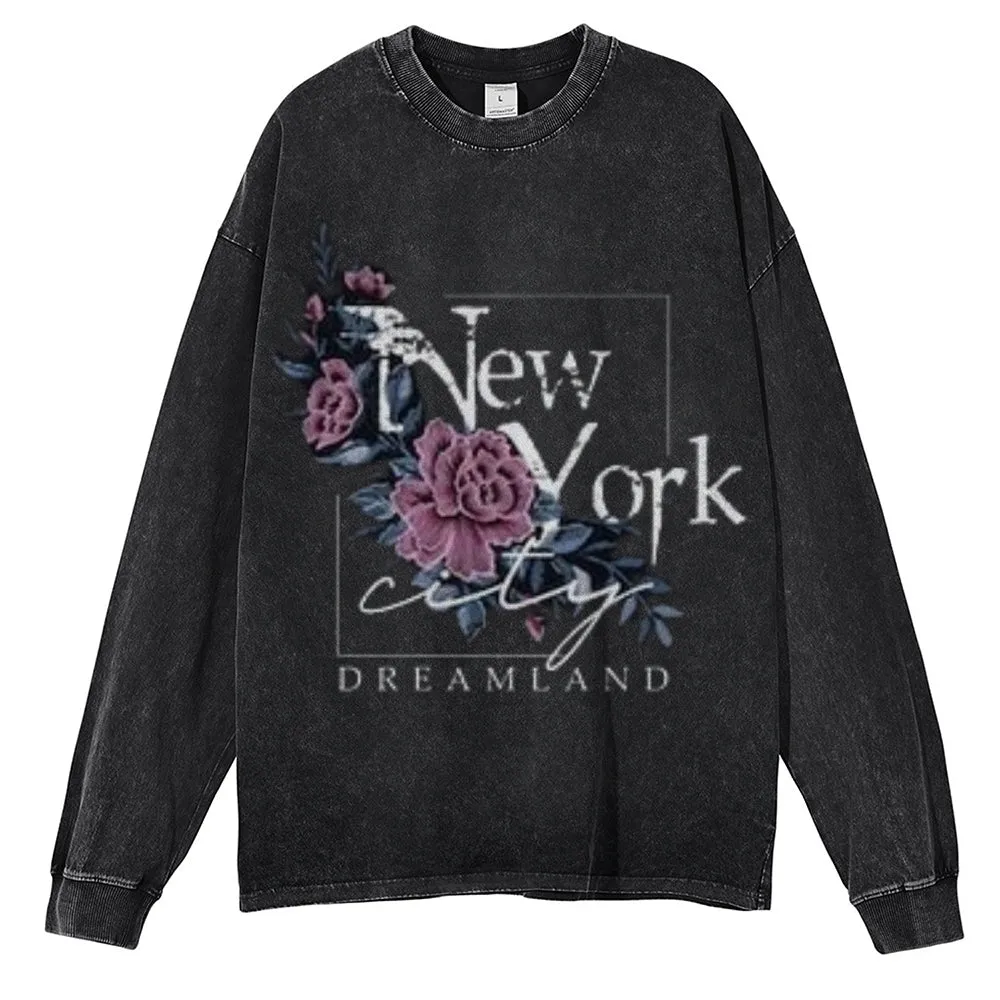 Oversized Vintage Washed New Your Graphic Sweatshirt