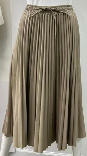 PEODE DESIGN ACCORDION PLEATED DRAWSTRING SKIRT- LONGER TAUPE