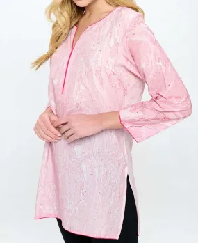 Pink Marble Print Soft Cotton Tunic Top