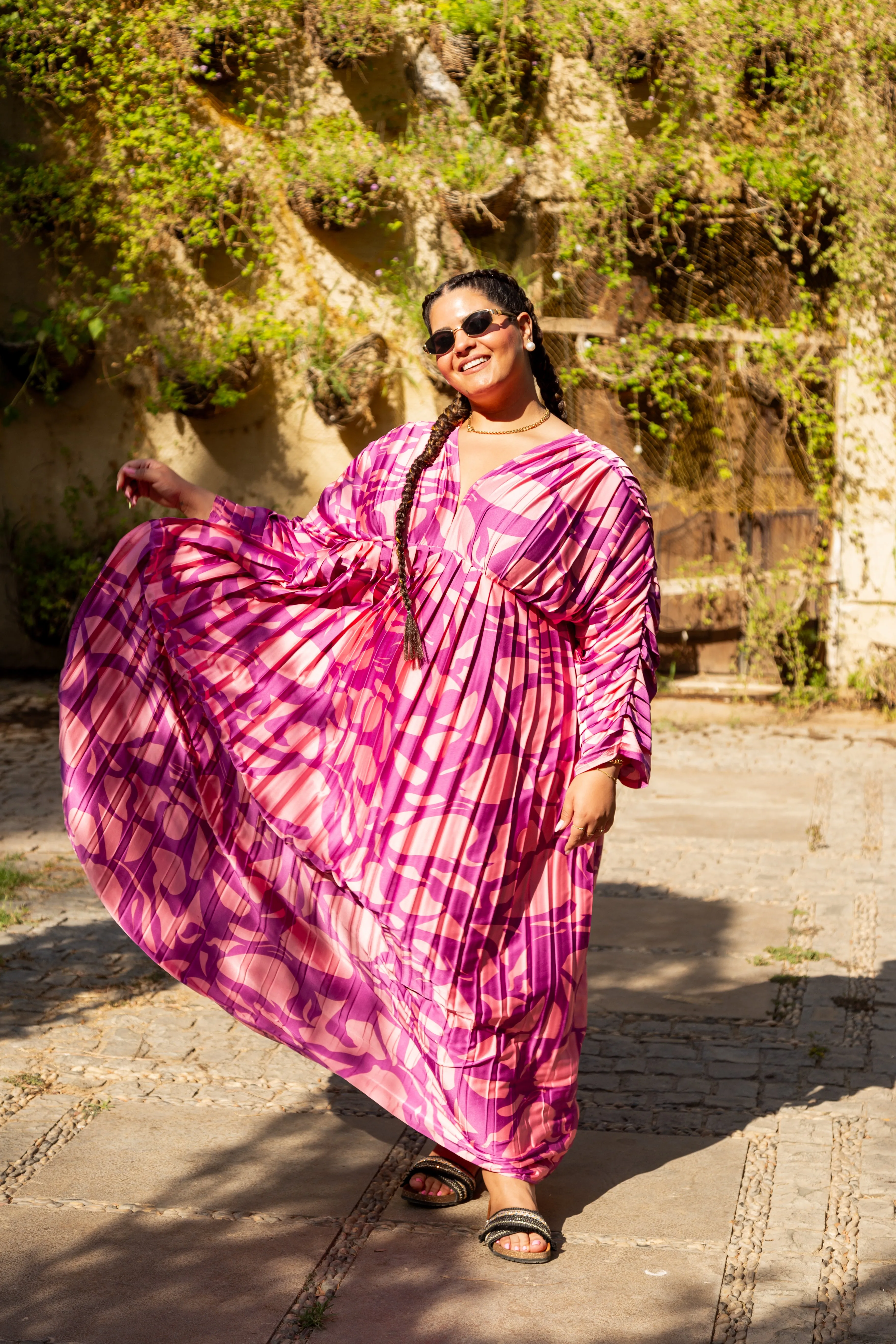 Pleated silk dress - Pink