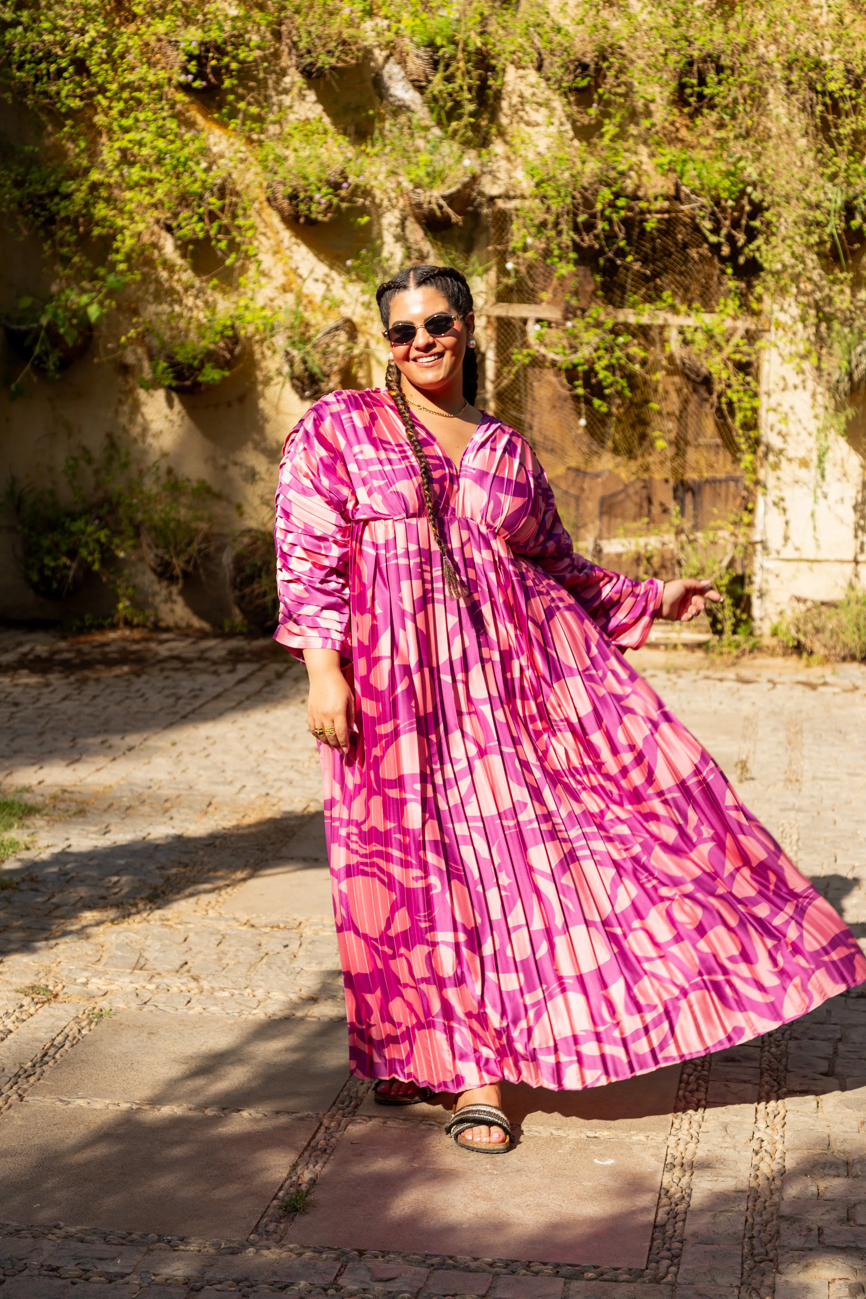 Pleated silk dress - Pink