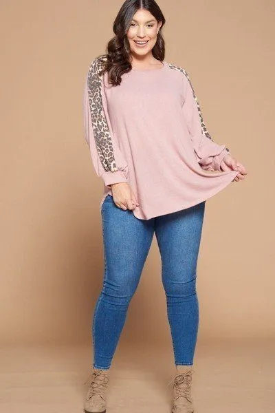 Plus Size Solid Hacci Brush Tunic Top