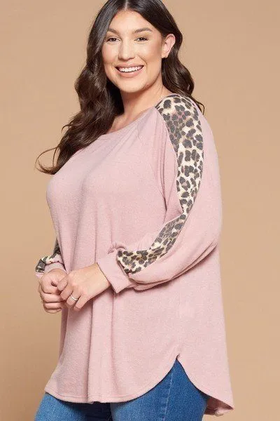 Plus Size Solid Hacci Brush Tunic Top