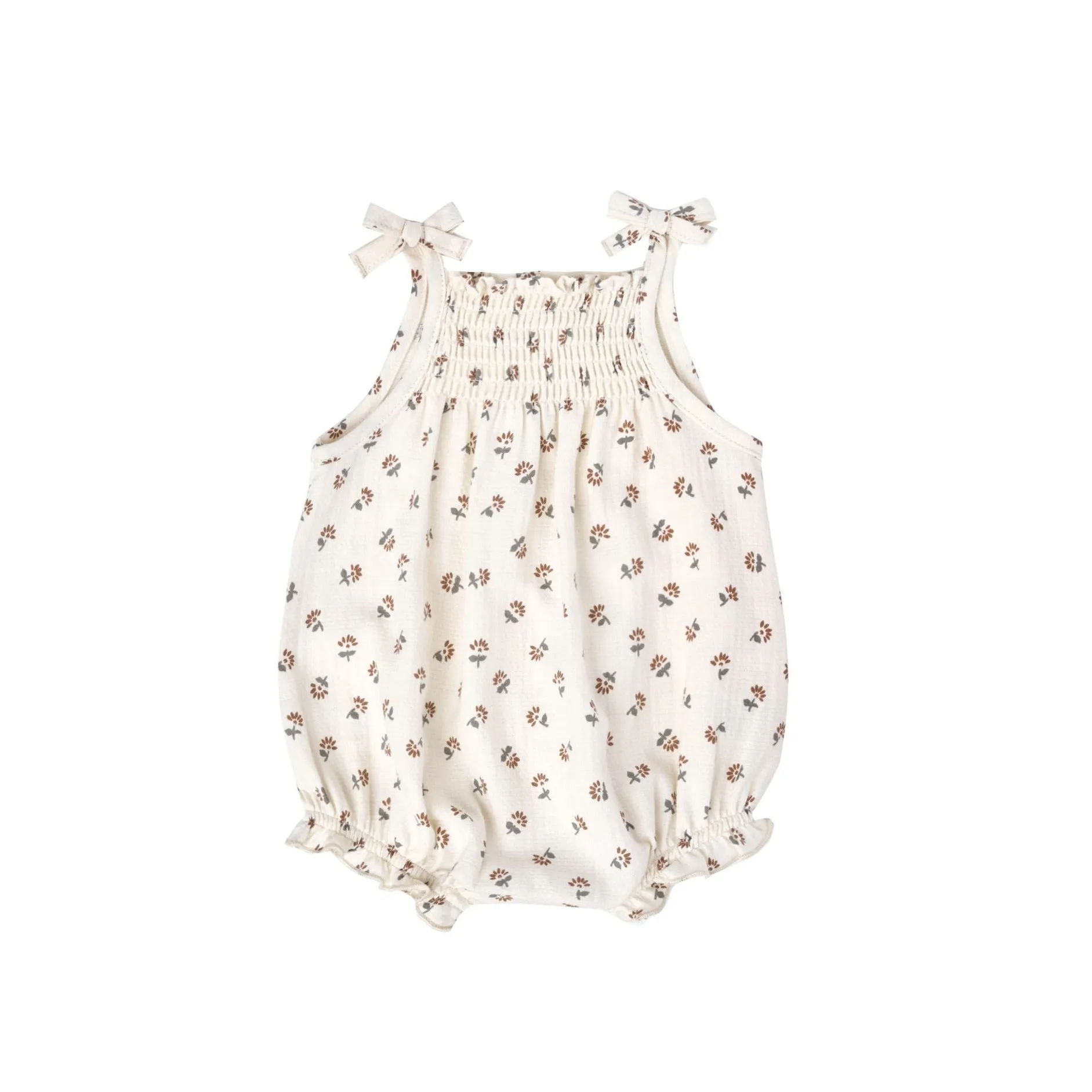 Quincy Mae Smocked Woven Romper - Ivory Daisy