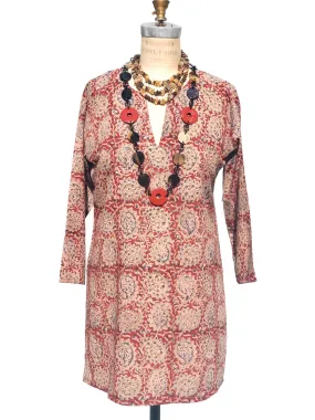 Raja Cotton Tunic Paisley Block Wine