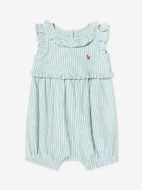 Ralph Lauren Baby Girls Striped Bubble Romper in Green