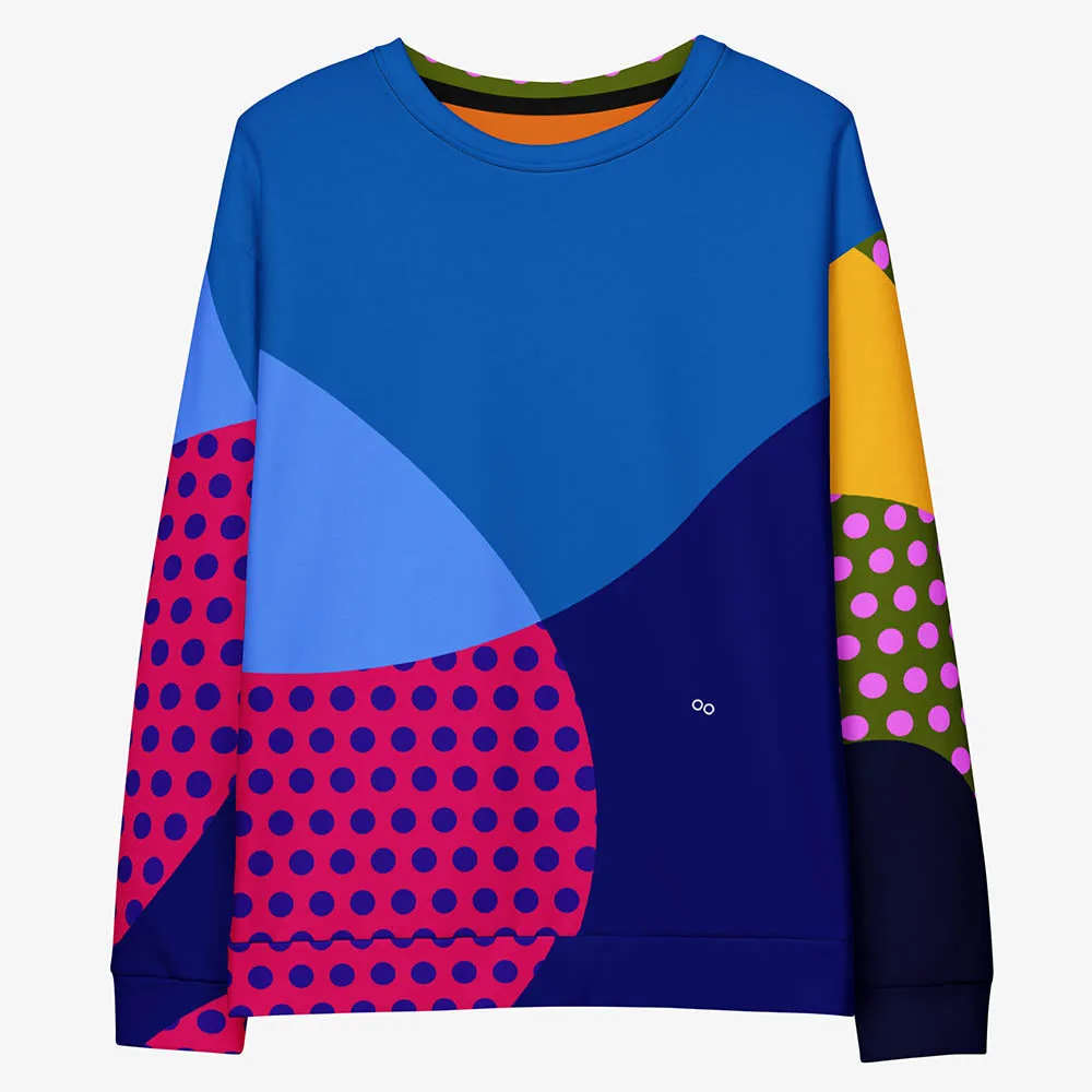 Recycled Printed Sweatshirt "Polkalicious" Red/Yellow/Blue