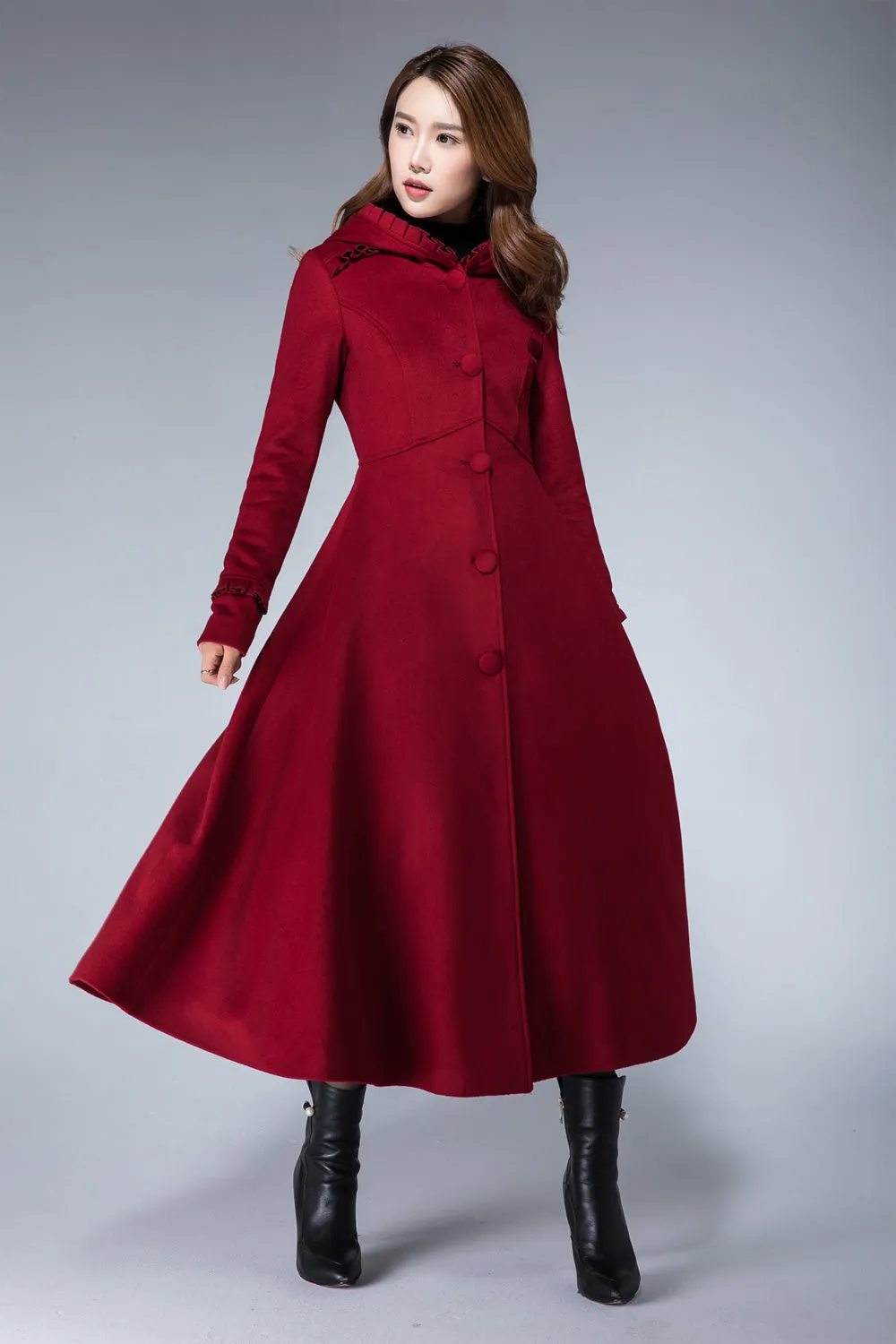 Red winter coat, wool coat 1861#