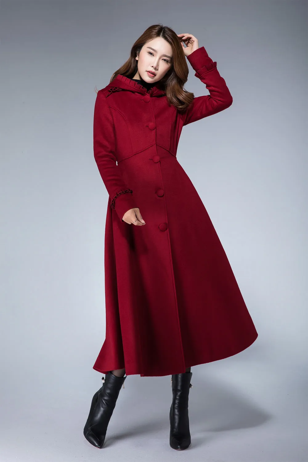 Red winter coat, wool coat 1861#