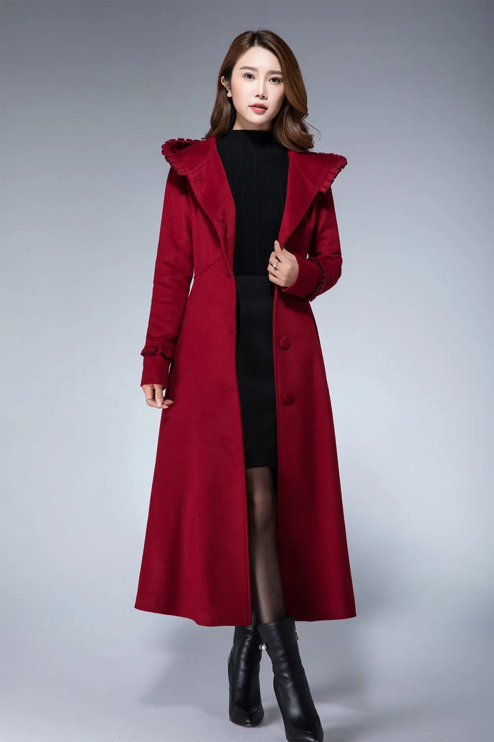 Red winter coat, wool coat 1861#