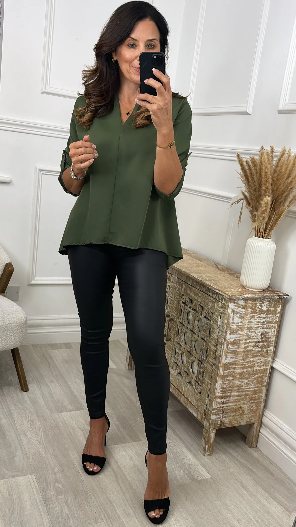 Roisin Khaki V Neck Blouse