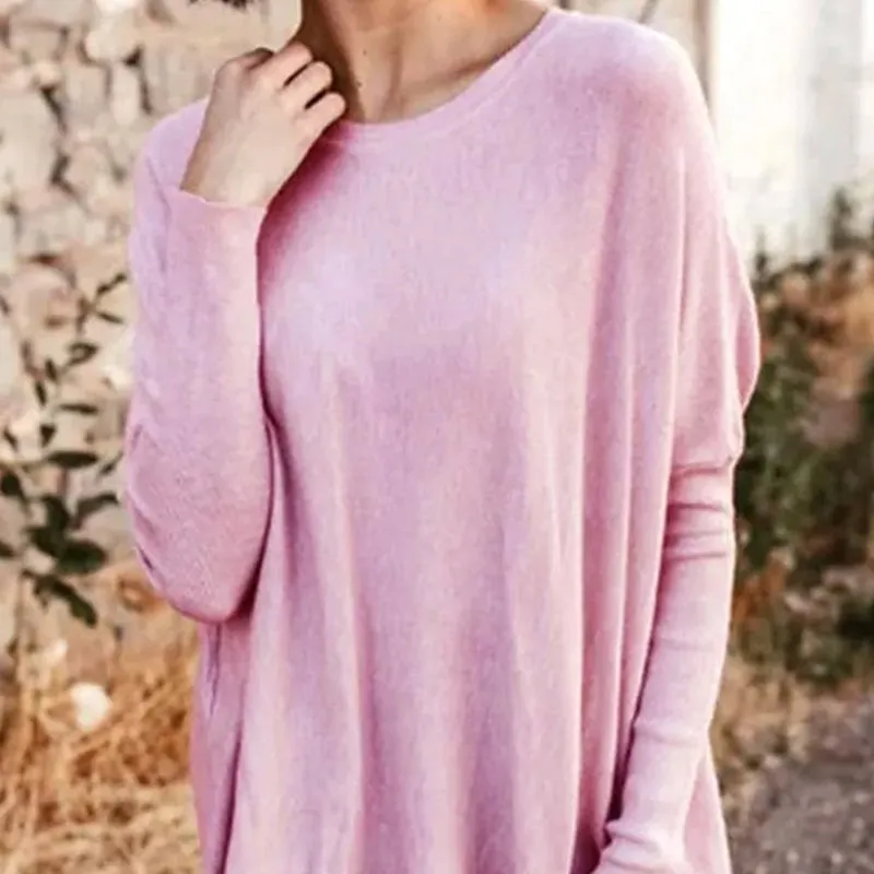 Round Neck Long Sleeve Loose Pocket Solid T-Shirt